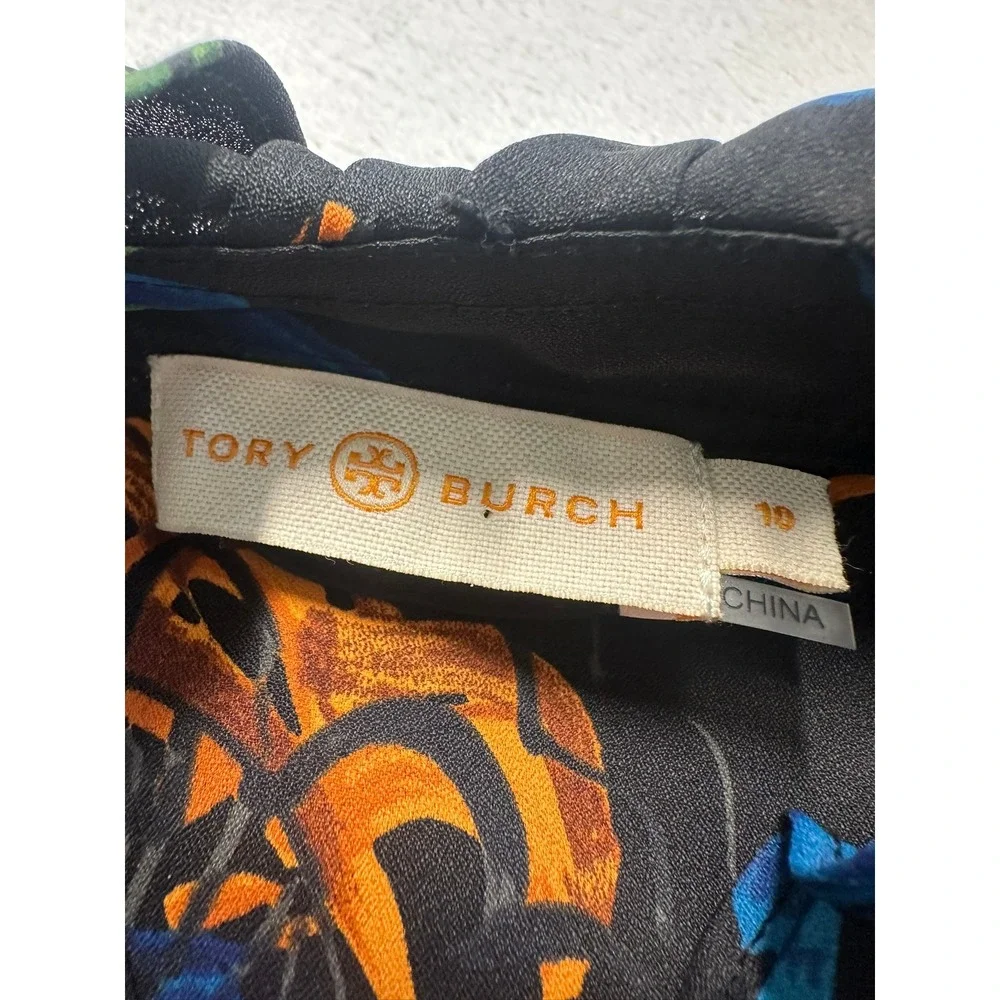 Tory Burch Shirt Dress Womens 10 Black Floral NWOT Ruffle High-Low 74814